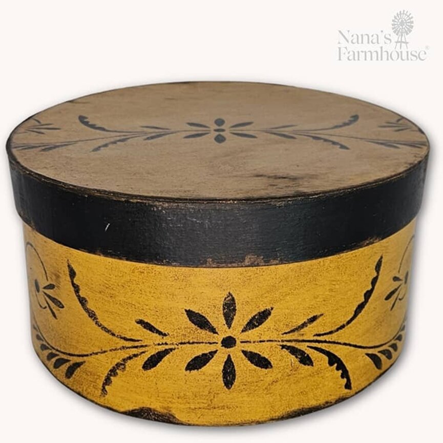 Round Box with Lid Mustard with Black Vine - 10" x 5"