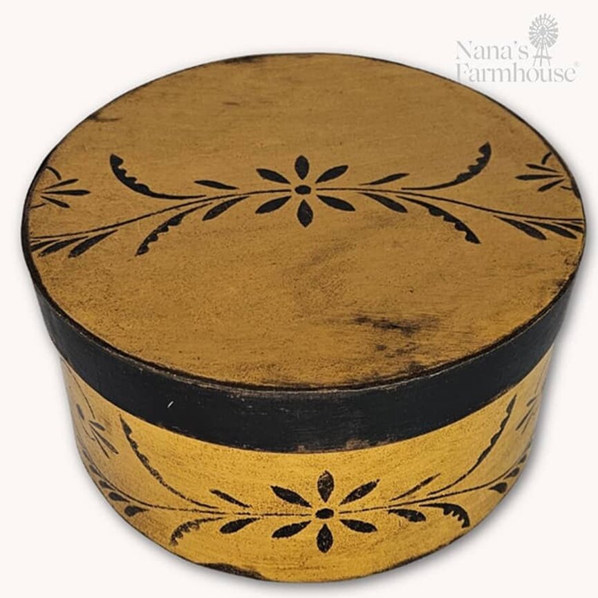 Round Box with Lid Mustard with Black Vine - 10" x 5"