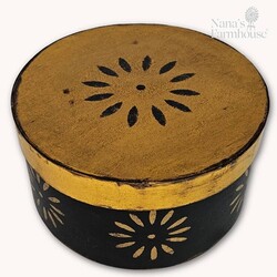 Round Box with Lid Black Mustard Colonial Design  - 10" x 5"