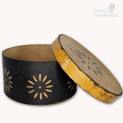 Round Box with Lid Black Mustard Colonial Design  - 10" x 5"