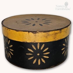 Round Box with Lid Black Mustard Colonial Design  - 10" x 5"
