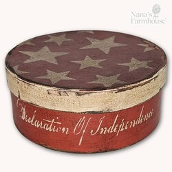 Round Box with Lid Declaration of Independence with Stars Red - 7.5" x 3"