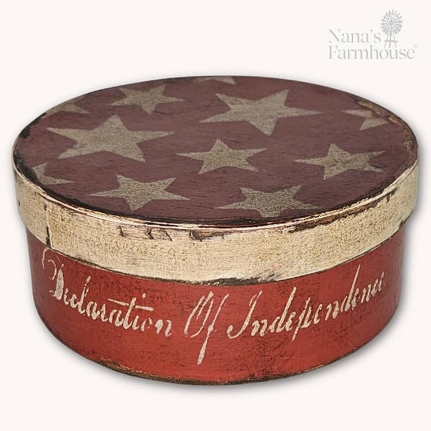 Round Box with Lid Declaration of Independence with Stars Red - 7.5" x 3"