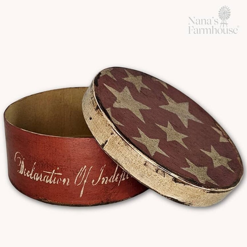 Round Box with Lid Declaration of Independence with Stars Red - 7.5" x 3"