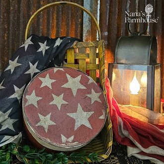 Declaration of Independence Red Round Box with Stars and Lid - 7.5"