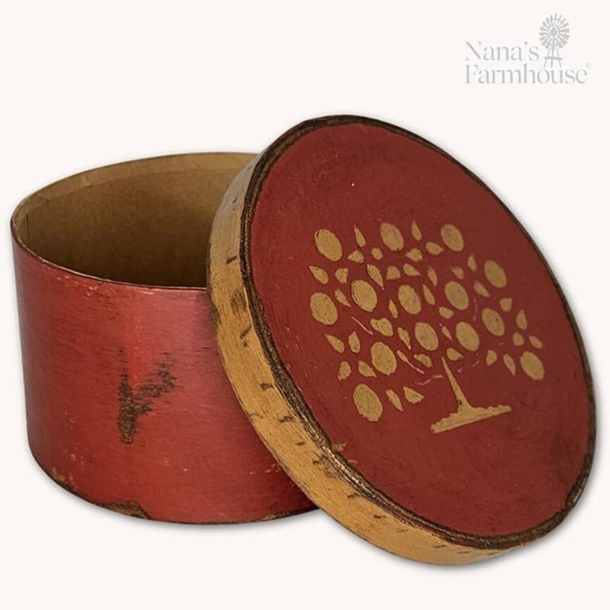 Round Box with Lid Red & Apple Tree - 6.25" x 3.75"
