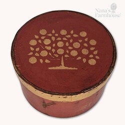 Round Box with Lid Red & Apple Tree - 6.25" x 3.75"