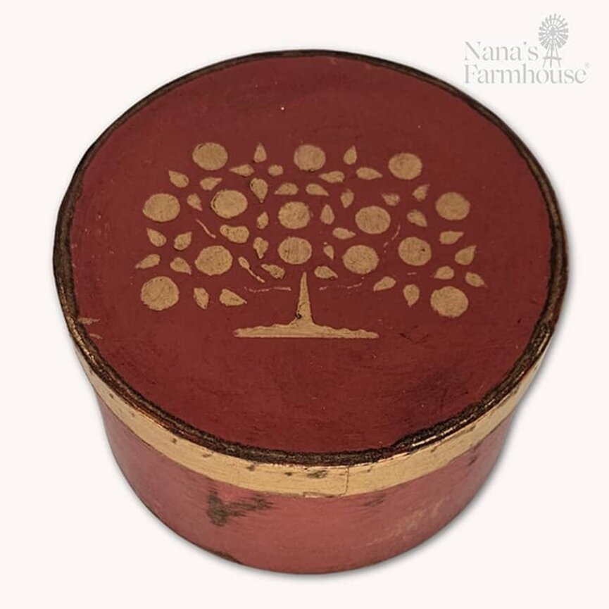 Round Box with Lid Red & Apple Tree - 6.25" x 3.75"
