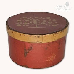 Round Box with Lid Red & Apple Tree - 6.25" x 3.75"