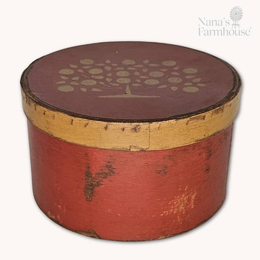 Round Box with Lid Red & Apple Tree - 6.25" x 3.75"
