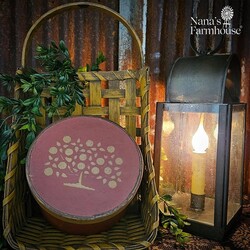 Round Box with Lid Red & Apple Tree - 6.25" x 3.75"