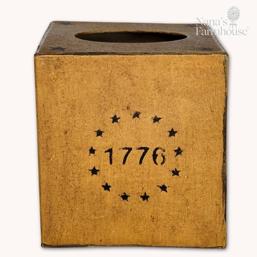 Tissue Box 1776 Mustard with Stars - 5.5" x 5" x 5"