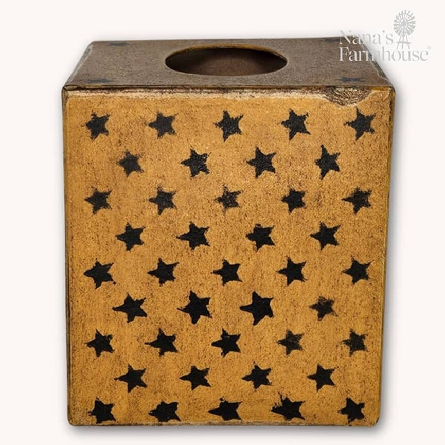 Tissue Box 1776 Mustard with Stars - 5.5" x 5" x 5"
