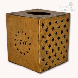 Tissue Box 1776 Mustard with Stars - 5.5" x 5" x 5"