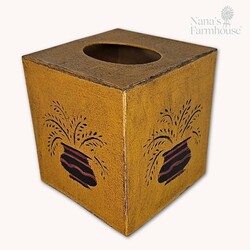Tissue Box Theorem Vasewith Leaves Mustard - 5.5" x 5"