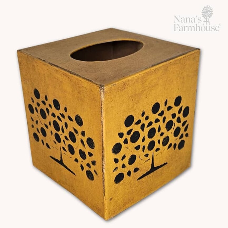 Tissue Box Tree Of Life Mustard - 5.5" x 5"