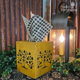 Tree of Life Tissue Box in Mustard  - 5.5"