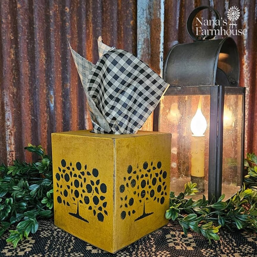 Tissue Box Tree Of Life Mustard - 5.5" x 5"