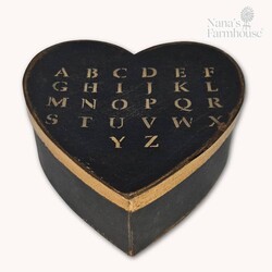 Heart Box with Lid Black Mustard Alphabet - 7.5" x 3"
