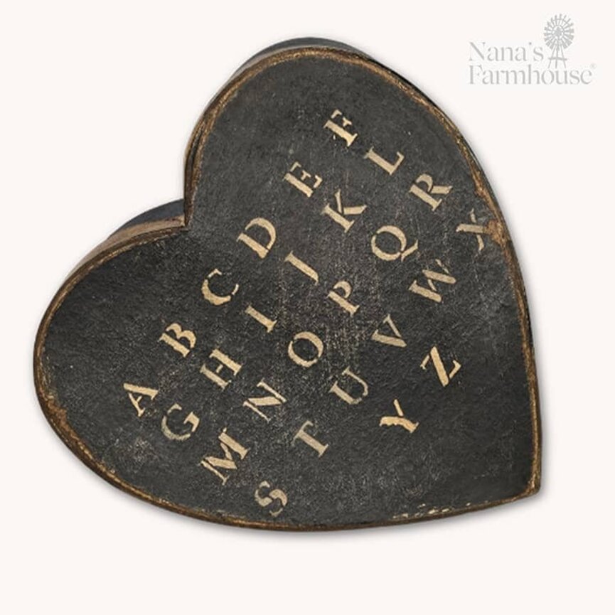 Heart Box with Lid Black Mustard Alphabet - 7.5" x 3"
