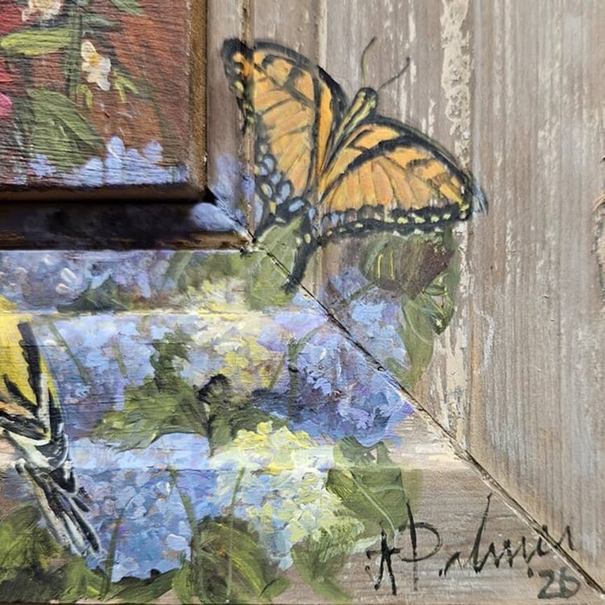 Terri Palmer Hand Painted Henny's Garden - 16" x 16"