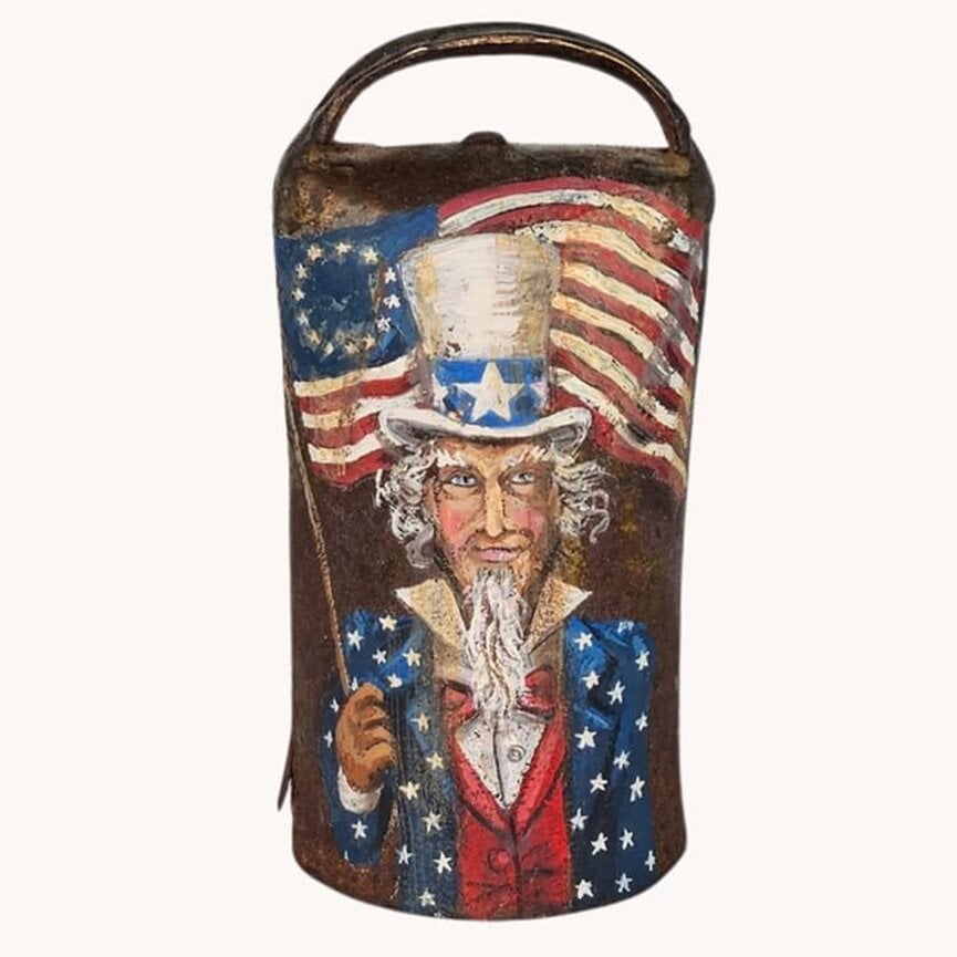 Terri Palmer Hand Painted Uncle Sam Cow Bell - 3"  x 5.5"