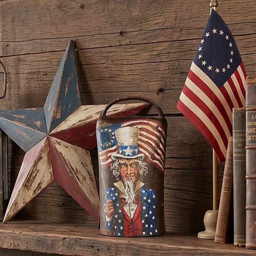Terri Palmer Hand Painted Uncle Sam Cow Bell - 3"  x 5.5"
