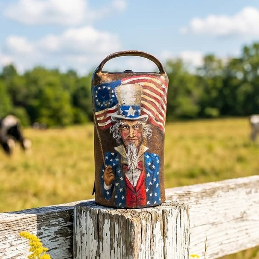 Terri Palmer Hand Painted Uncle Sam Cow Bell - 3"  x 5.5"