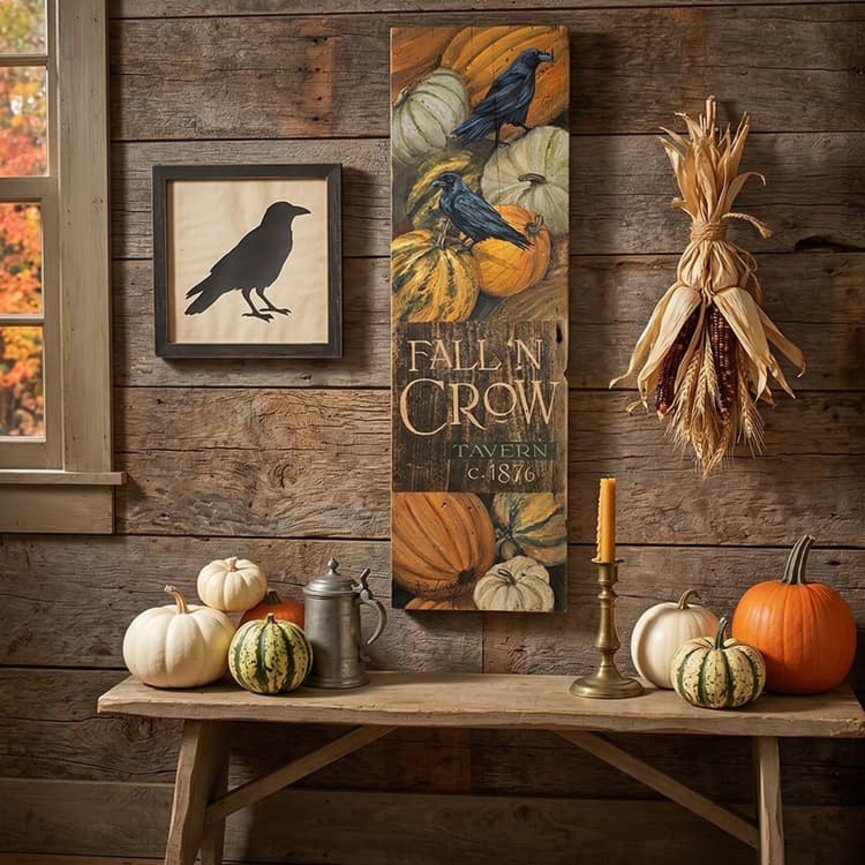 Terri Palmer Hand Painted Fall 'N Crow Tavern Sign - 8" x 26.5"