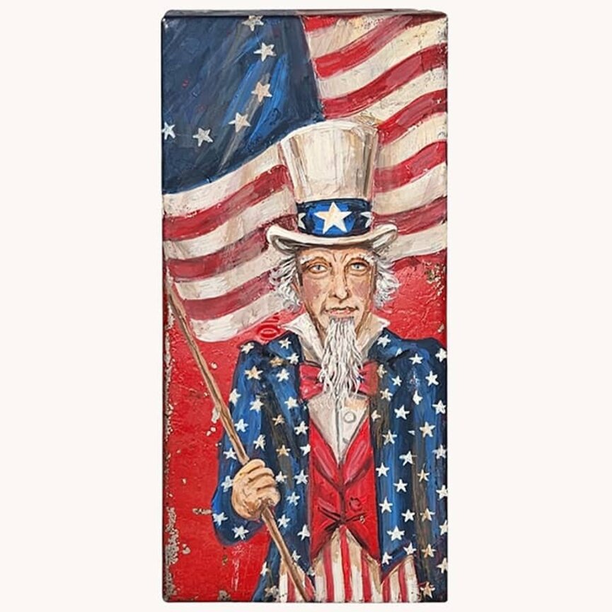 Terri Palmer Hand Painted Uncle Sam Metal Box - 4" x 8"