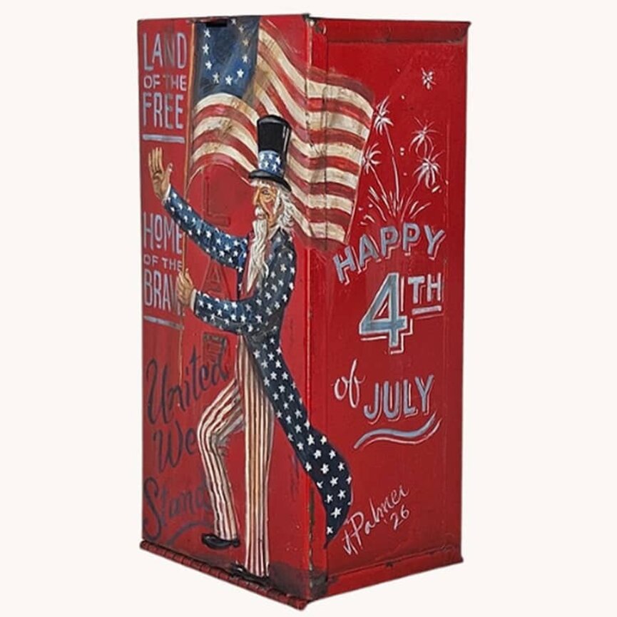 Terri Palmer Hand Painted Uncle Sam Metal Box United We Stand - 4.5" x 9"