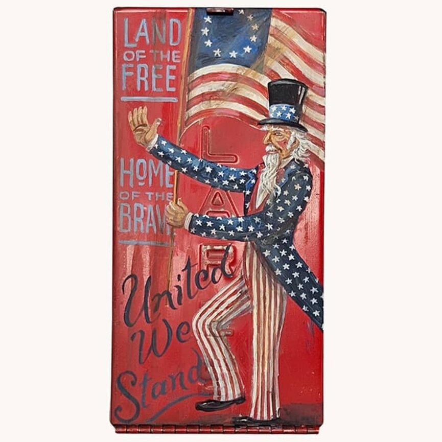 Terri Palmer Hand Painted Uncle Sam Metal Box United We Stand - 4.5" x 9"