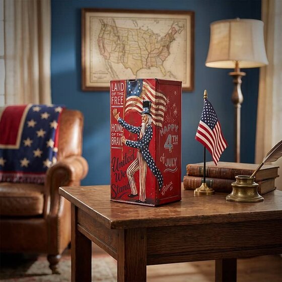 Uncle Sam Metal Box United We Stand Hand Painted - 9"