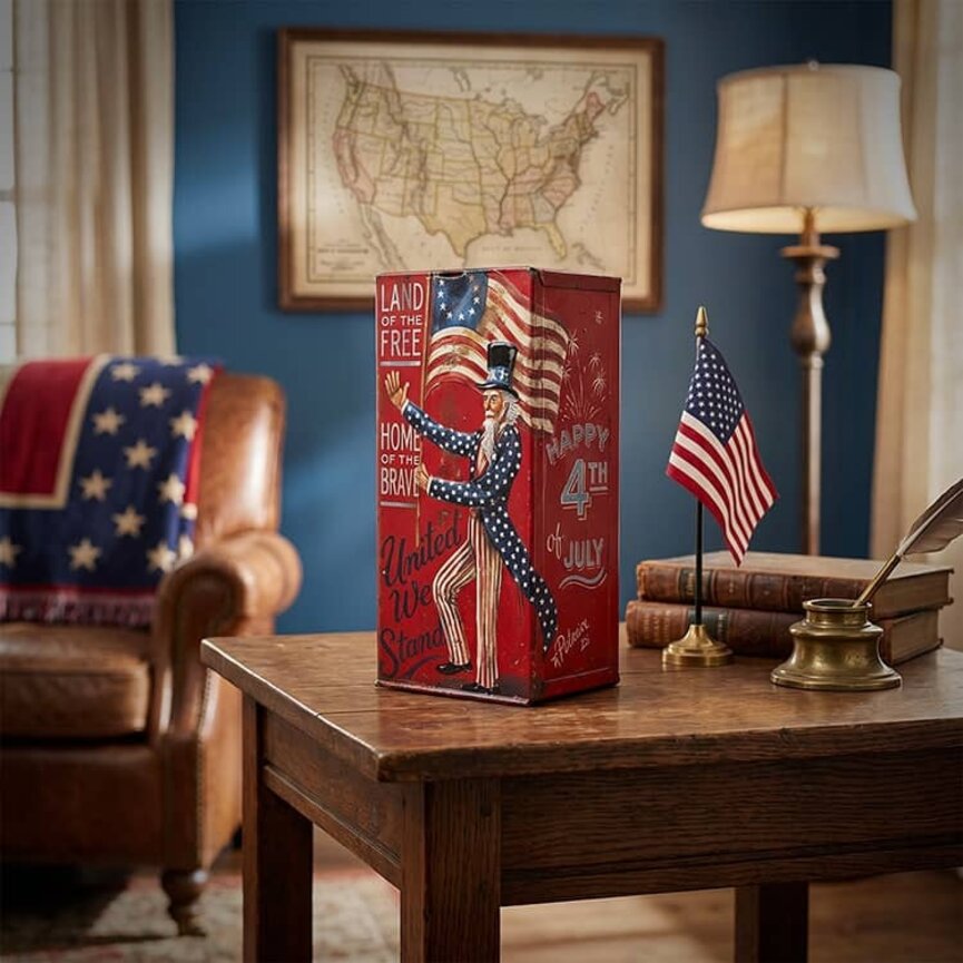 Terri Palmer Hand Painted Uncle Sam Metal Box United We Stand - 4.5" x 9"