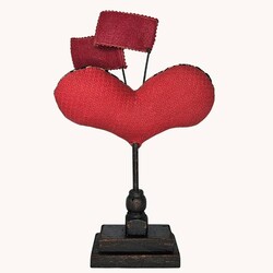 Quilted Heart Spindle Navy Tan Red Stripe & Flags 9" x 3.5" x 14"