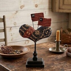 Quilted Heart Spindle Navy Tan Red Stripe & Flags 9" x 3.5" x 14"