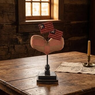 Quilted Heart Spindle with Flags - 13.5"