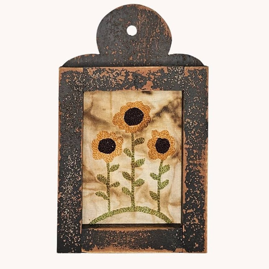 Distressed Black Framed Needle Punched Tea Stained Sunflower Trio - 12" T x 7" W