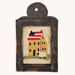 Distressed Black Framed Needle Punched Saltbox House with Flag Roof & Sheep - 12" x 7"