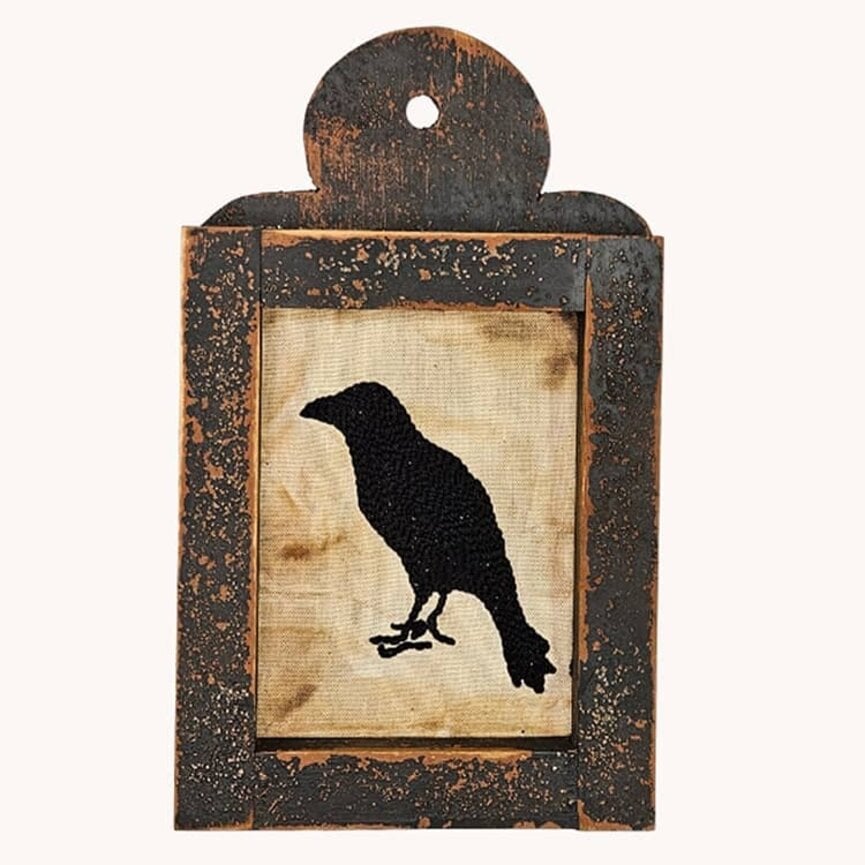 Distressed Black Framed Needle Punched Crow - 12" x 7"