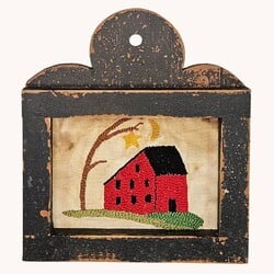 Distressed Needle Punched Red Saltbox House with Tree Sun & Moon - 10" x 9"