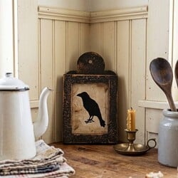 Distressed Black Framed Needle Punched Crow - 12" x 7"