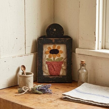 Sunflower Pot Distressed Black Framed Needle Punched - 12"