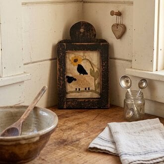 Sheep, Crow & Sunflower Distressed Black Framed Needle Punched - 12"