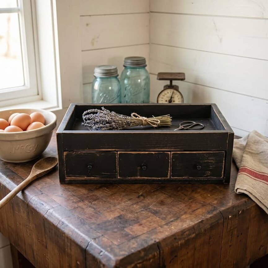 Wooden Three Drawer Decorative Box Tray - 22" x 10" x 7.25"