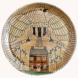 Smith Redware 1776 - 2026 Eagle with Salt Box House Round Plate - 10.5"