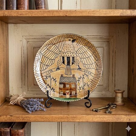 1776 - 2026 Eagle with Salt Box House Round Plate - 10.5"