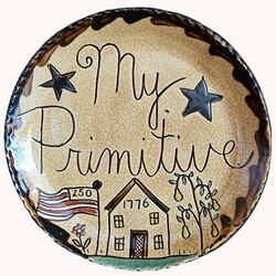 Smith Redware My Primitive 250th Flag with Saltbox House Round Plate - 7.5"
