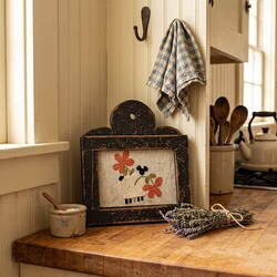 Distressed Frame Needle Punch Sheep with Flowers - 10" x 8.75"