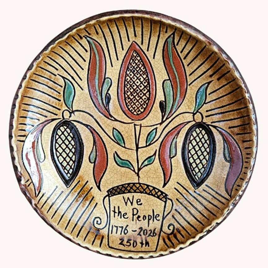 Smith Redware We the People with Flower Pot Round Plate - 6.5"
